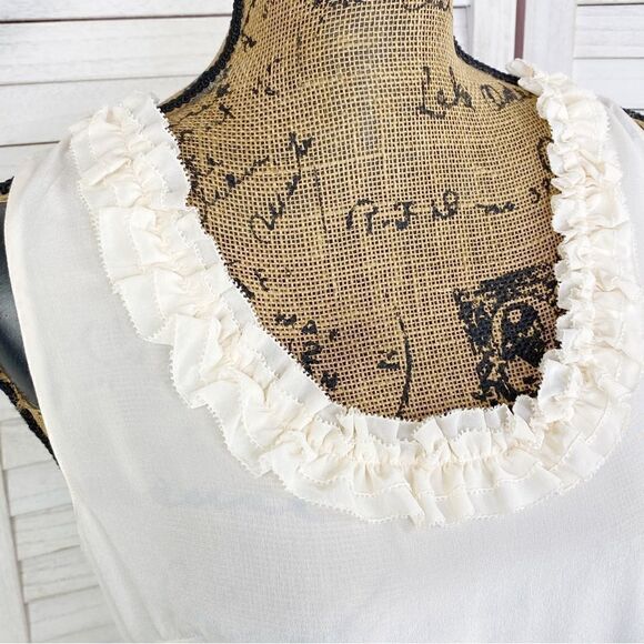 Halogen Ruffle Trim Neck Sheer Silk Sleeveless Top Cream Small - Picture 5 of 12